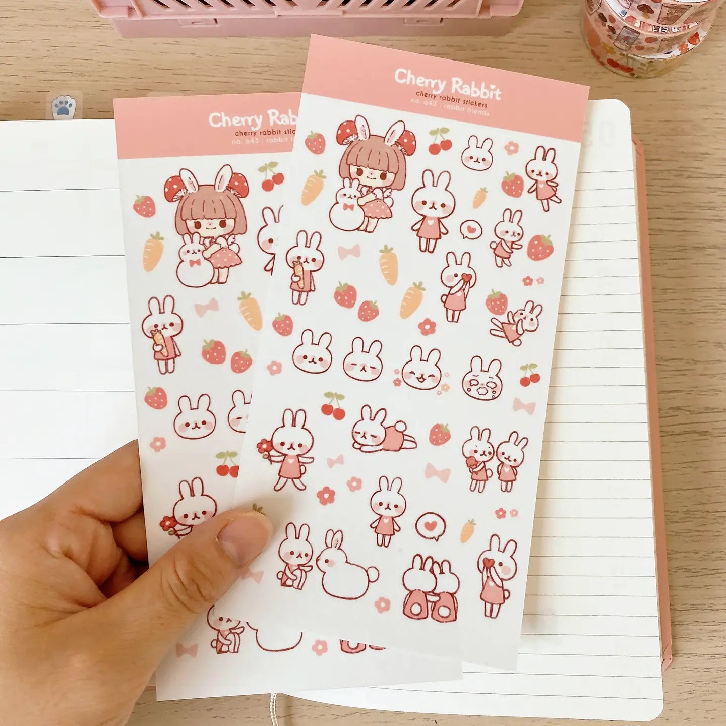 Strawberry Bunnies Sticker Sheet • Cherry Rabbit