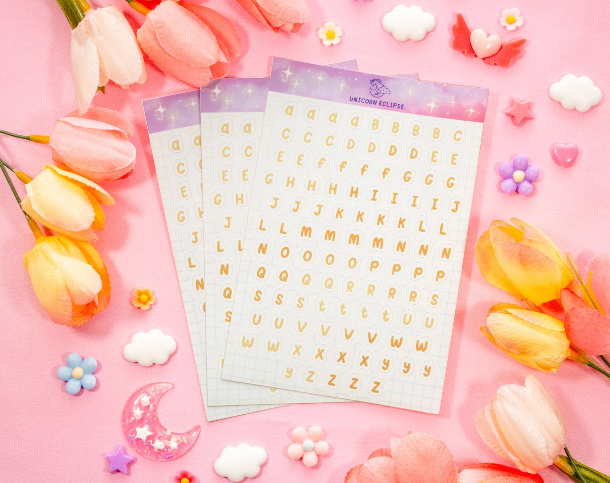 Alphabet Yellow Variant • Sticker Sheet •  Unicorn Eclipse