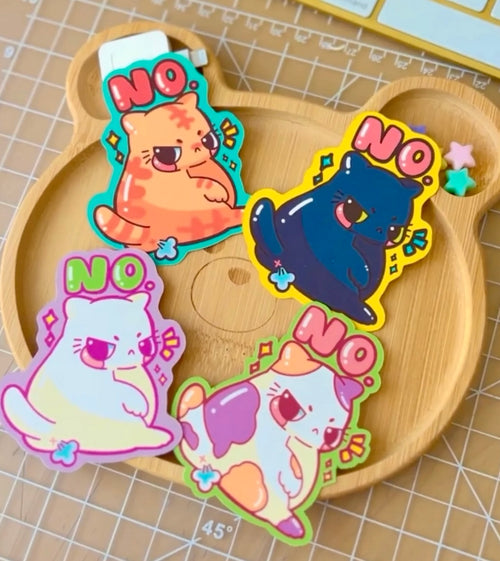 "No" Cat • 3" Vinyl Sticker • PeachyxNoodle