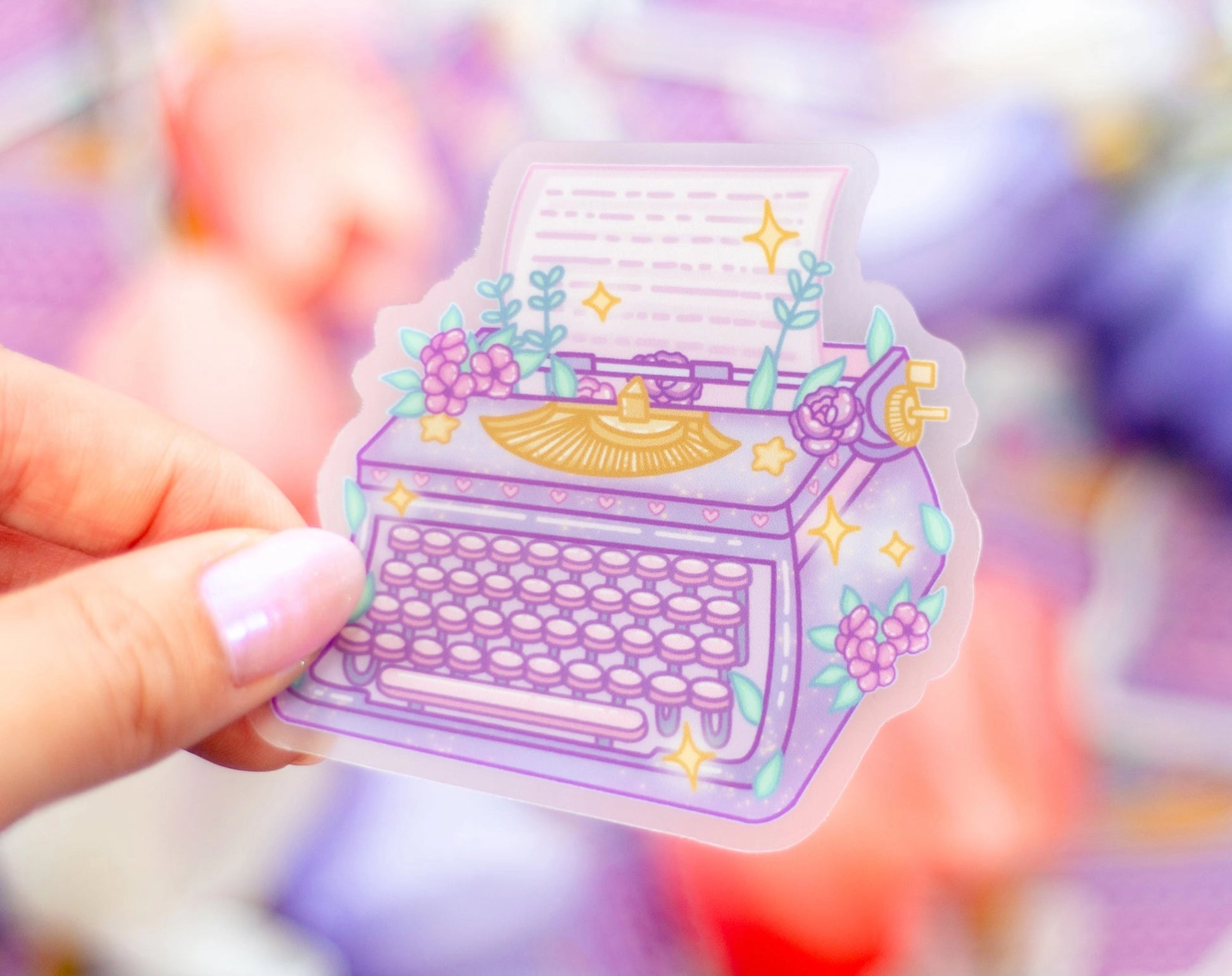 Floral Typewriter • 3” Clear Vinyl Sticker • Unicorn Eclipse