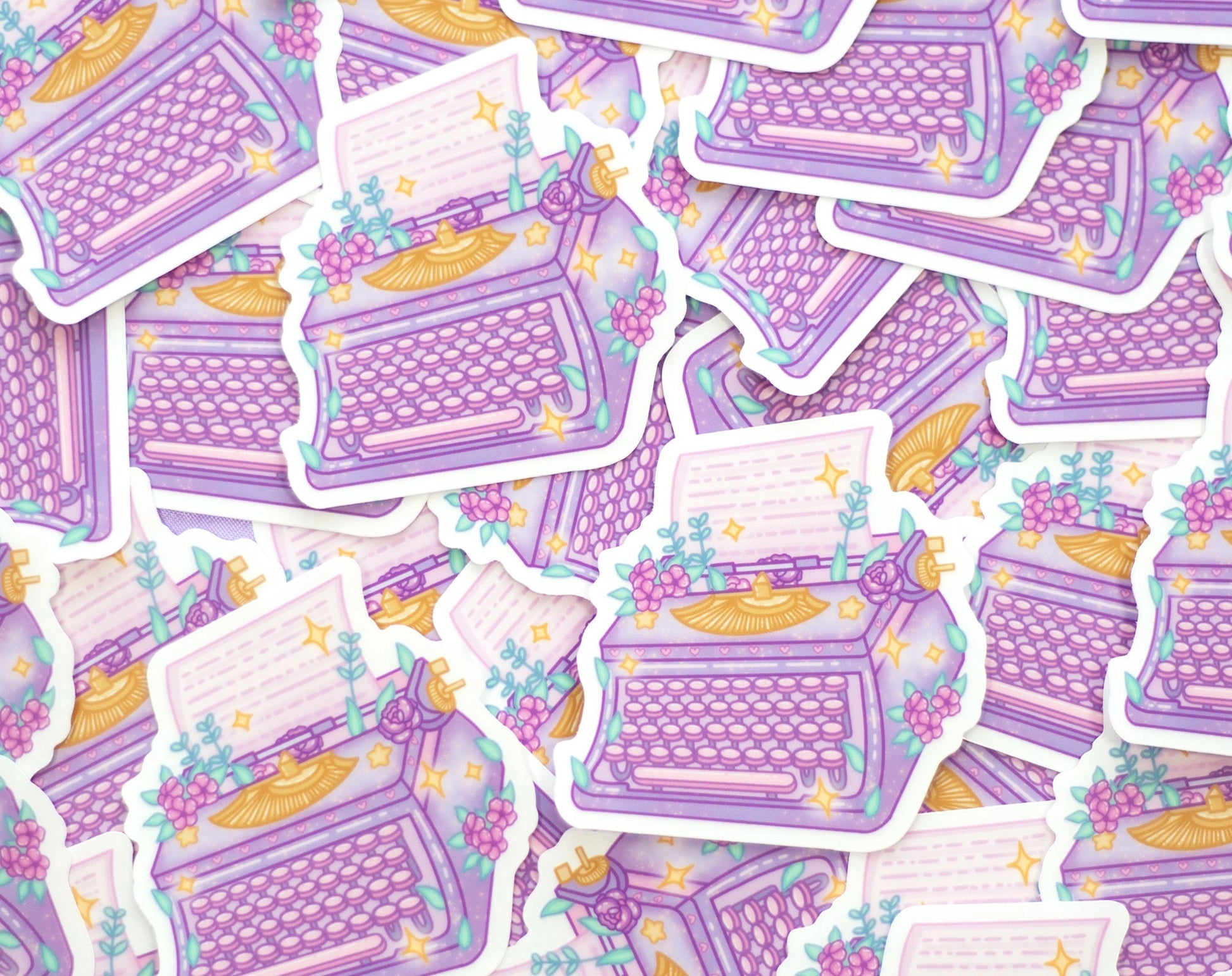 Floral Typewriter • 3” Clear Vinyl Sticker • Unicorn Eclipse