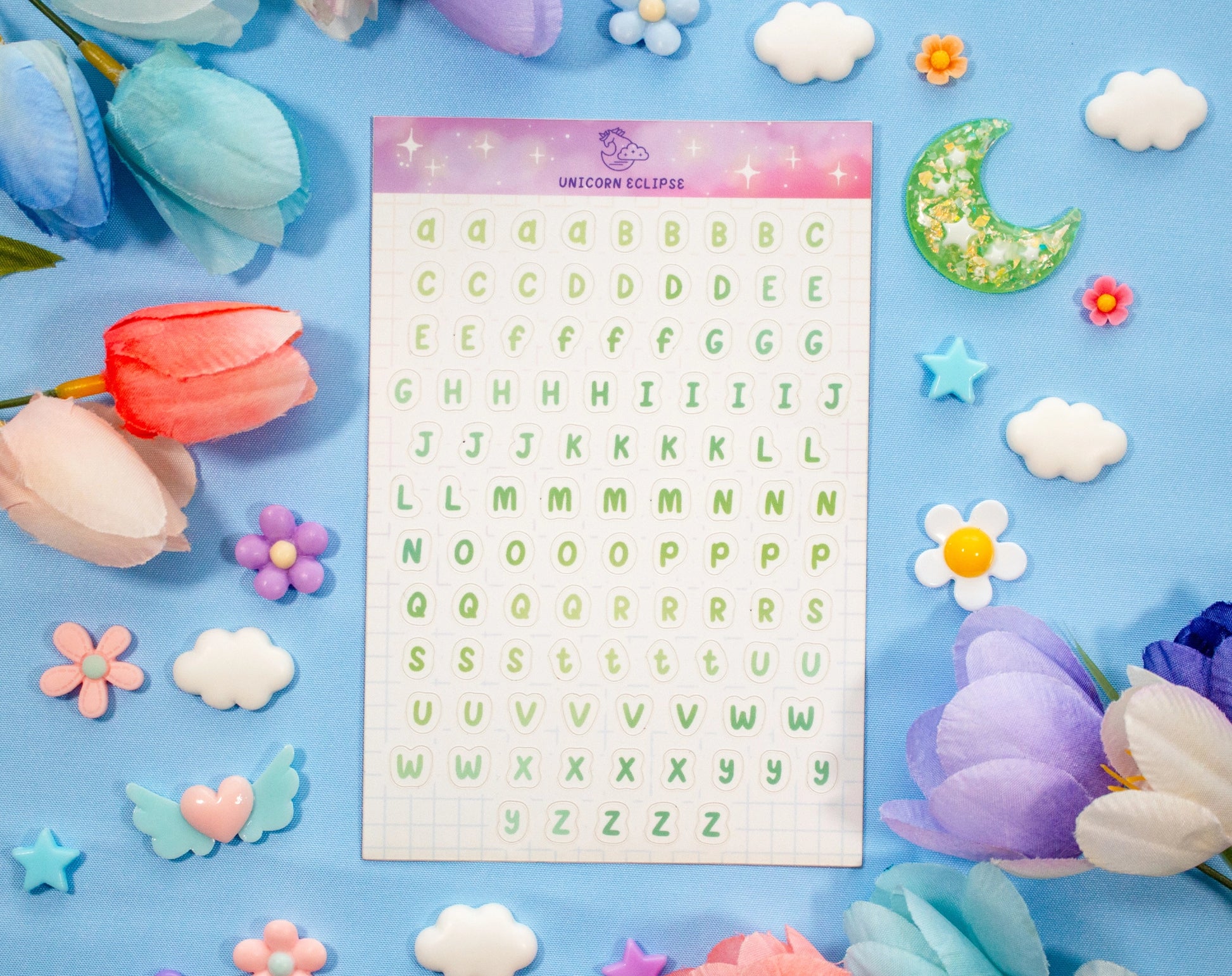 Alphabet Green Variant • Sticker Sheet •  Unicorn Eclipse