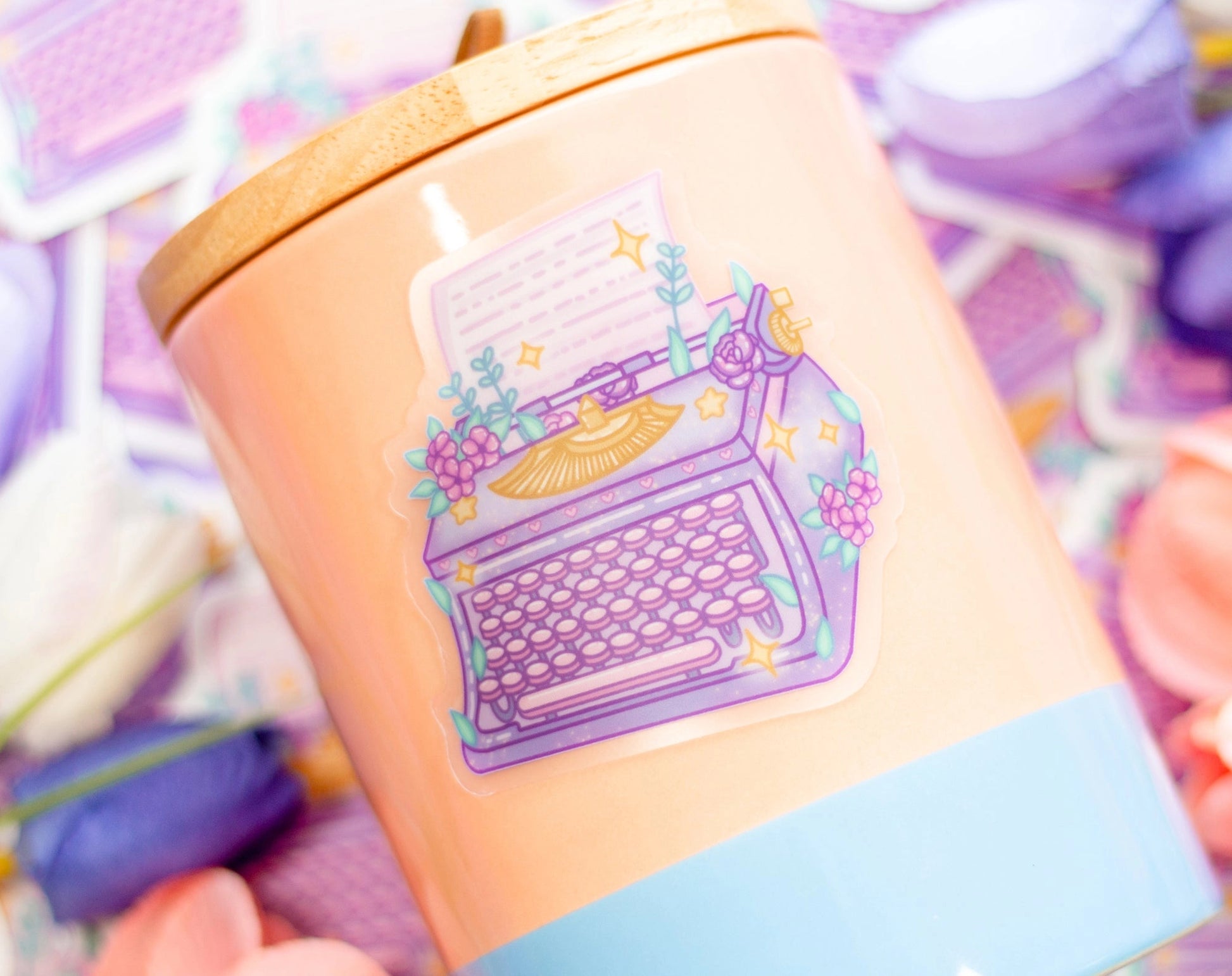 Floral Typewriter • 3” Clear Vinyl Sticker • Unicorn Eclipse