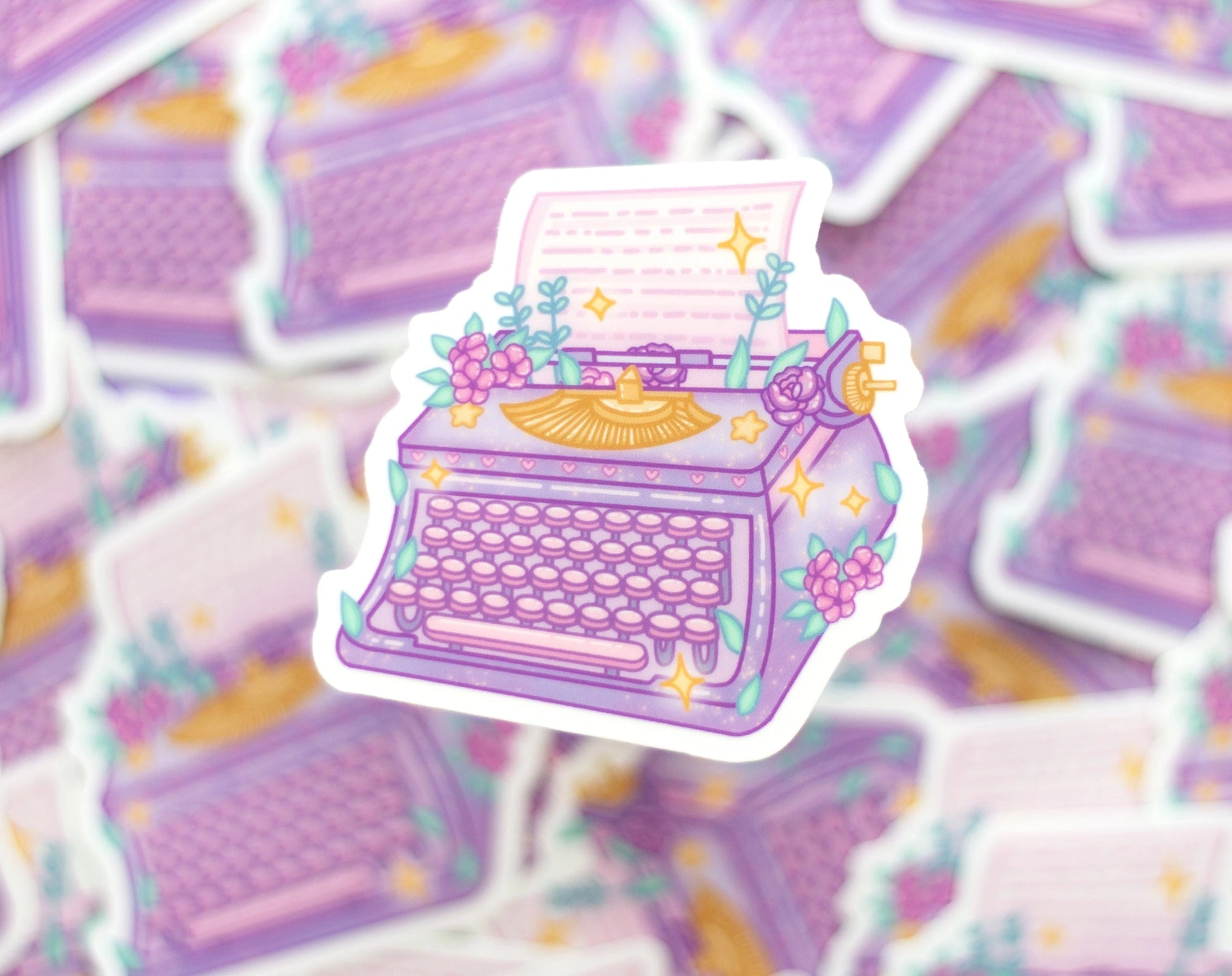 Floral Typewriter • 3” Clear Vinyl Sticker • Unicorn Eclipse