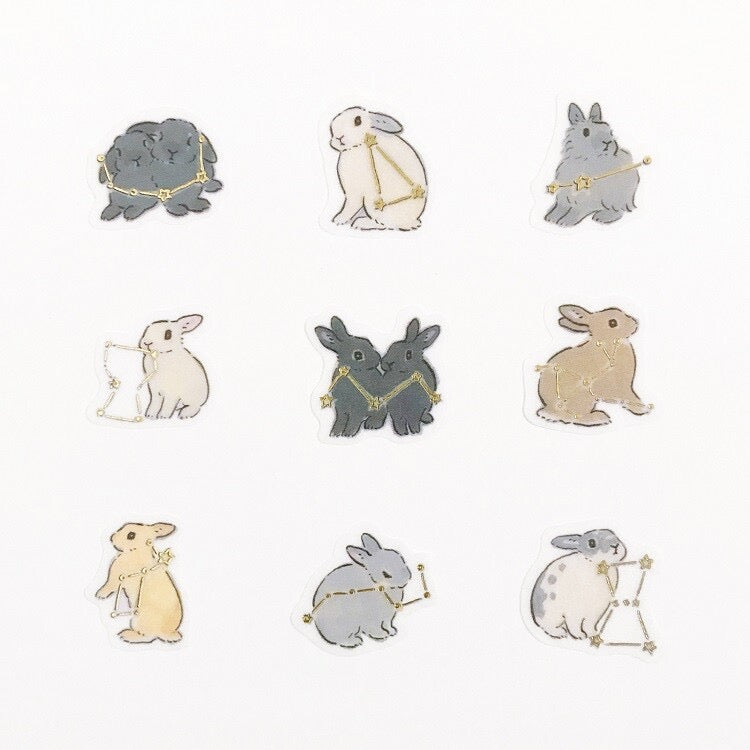 Constellation Star Bunnies • Gold Foil Flake Stickers • Schinako