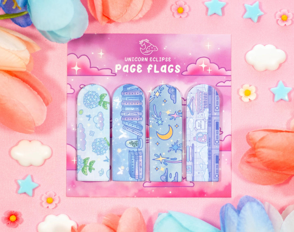 Blue Floral Sticky Page Flags • Unicorn Eclipse