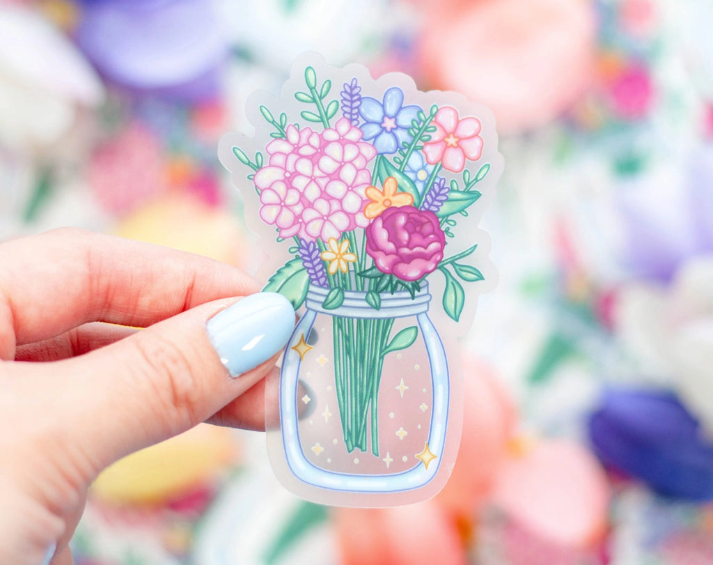 Flower Jar • 3.5” Clear Vinyl Sticker • Unicorn Eclipse