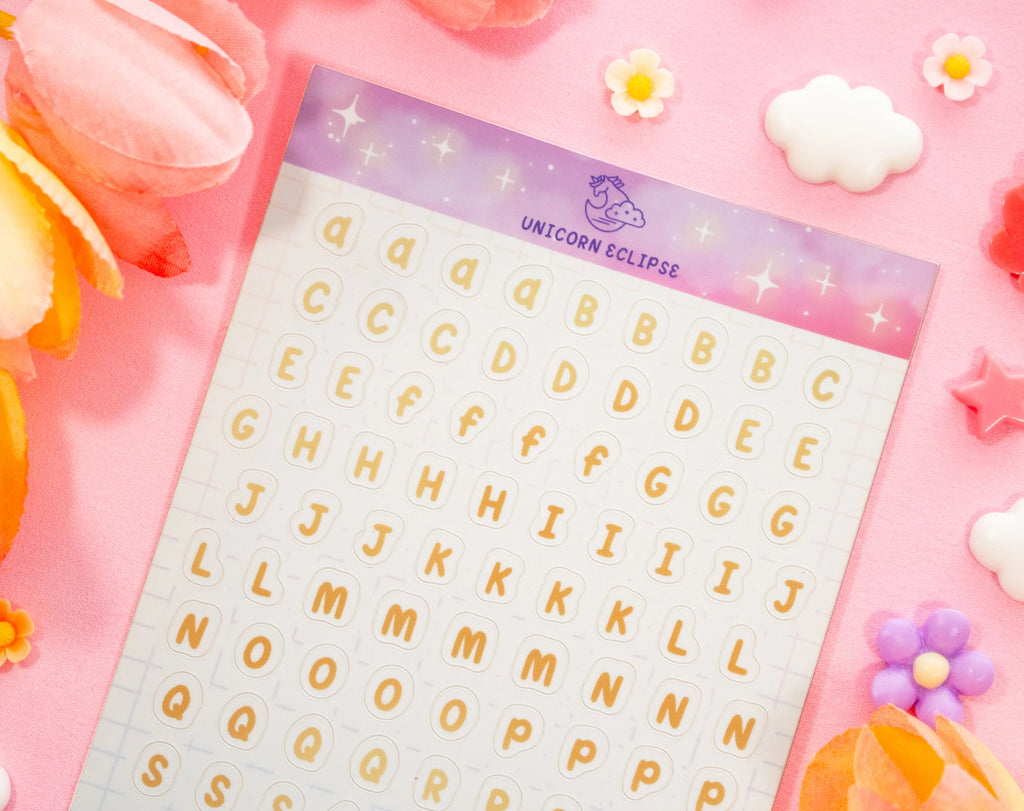 Alphabet Yellow Variant • Sticker Sheet •  Unicorn Eclipse