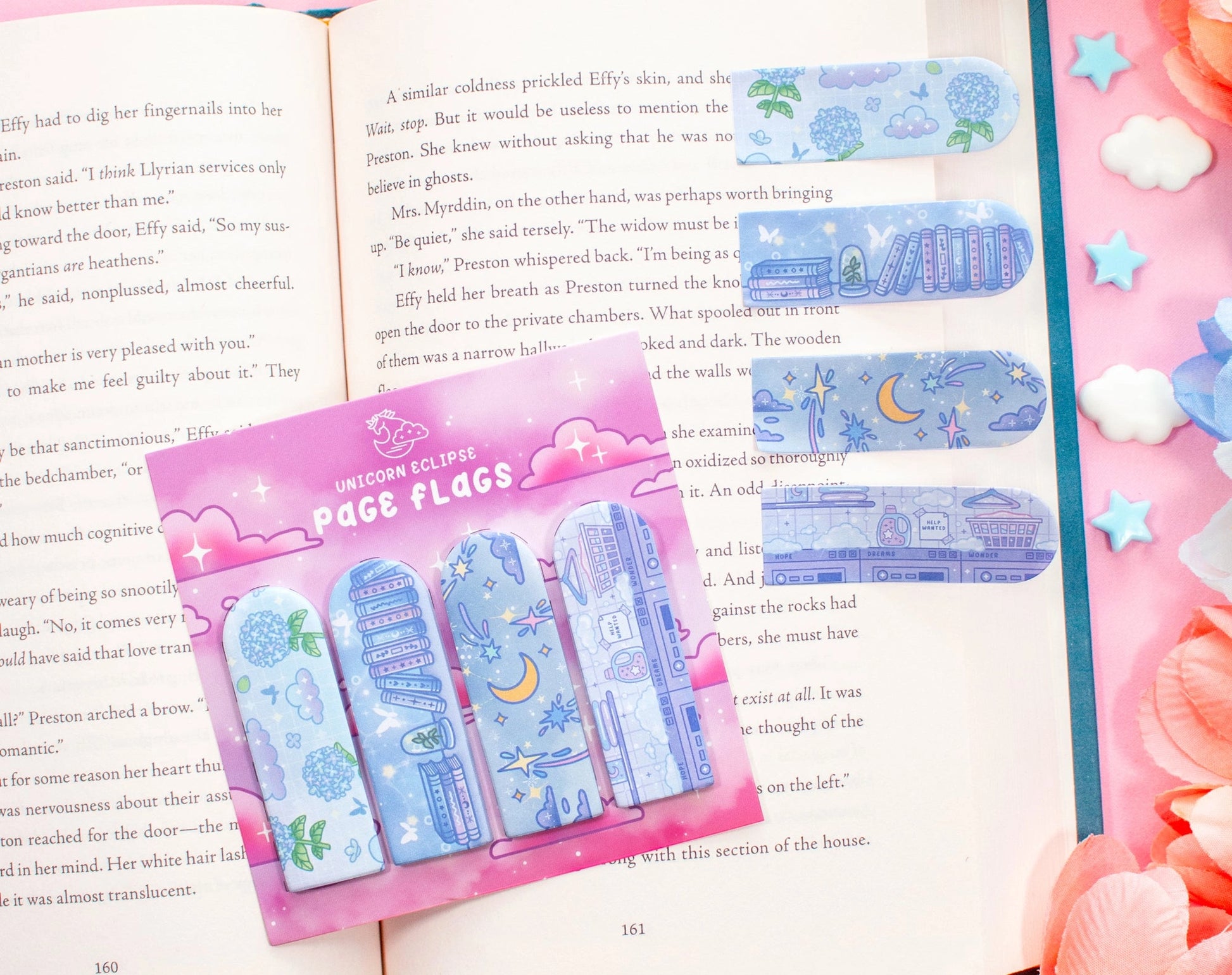 Blue Floral Sticky Page Flags • Unicorn Eclipse